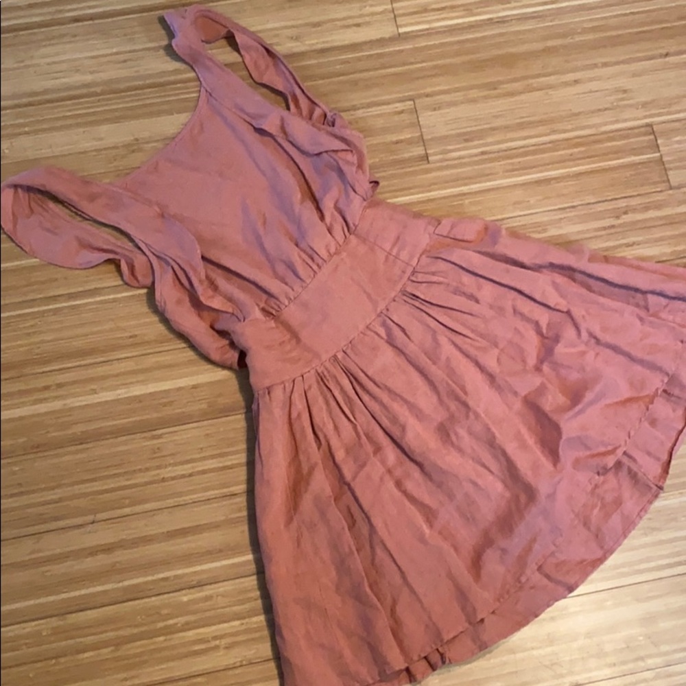 Free People Coral Tie Back Linen Dress